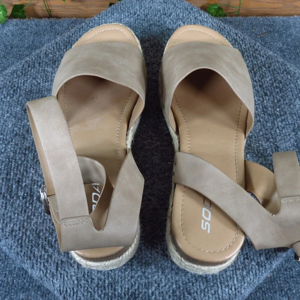 Soda Topic-S‎ Women Platform Espadrille Wedge Sandals Size 11 Casual Taupe Tan